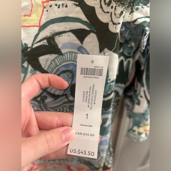 Chico’s 3/4 Sleeve Top 1 Prismatic Multicolor Cotton - Picture 4 of 9